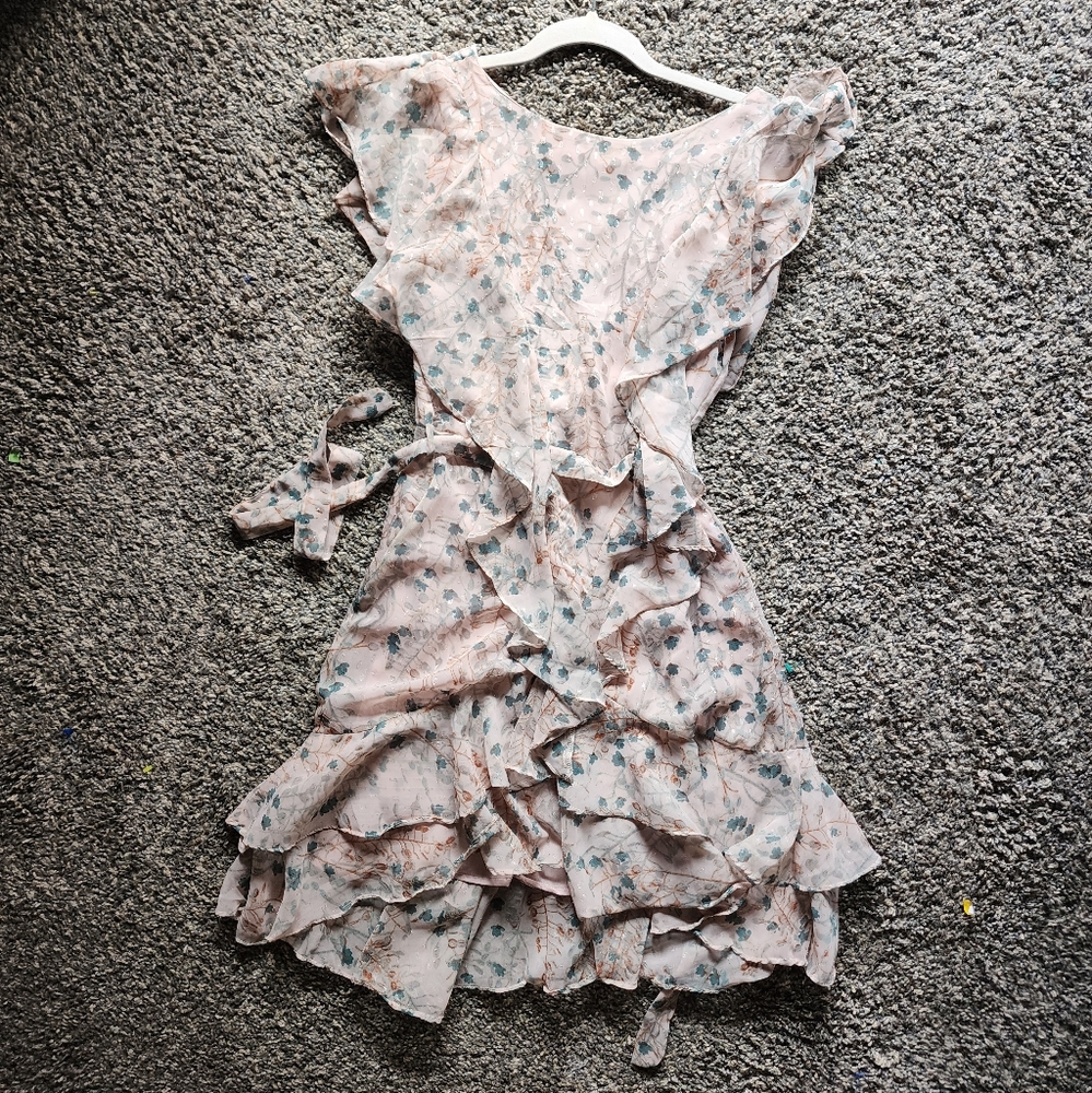 🎉 Chelsea & Violet Metallic Floral Ruffle Dress XS - Picture 4 of 12